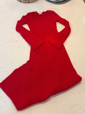 a new day Red Ribbed Scoop-Neck Sweater Maxi Dressing